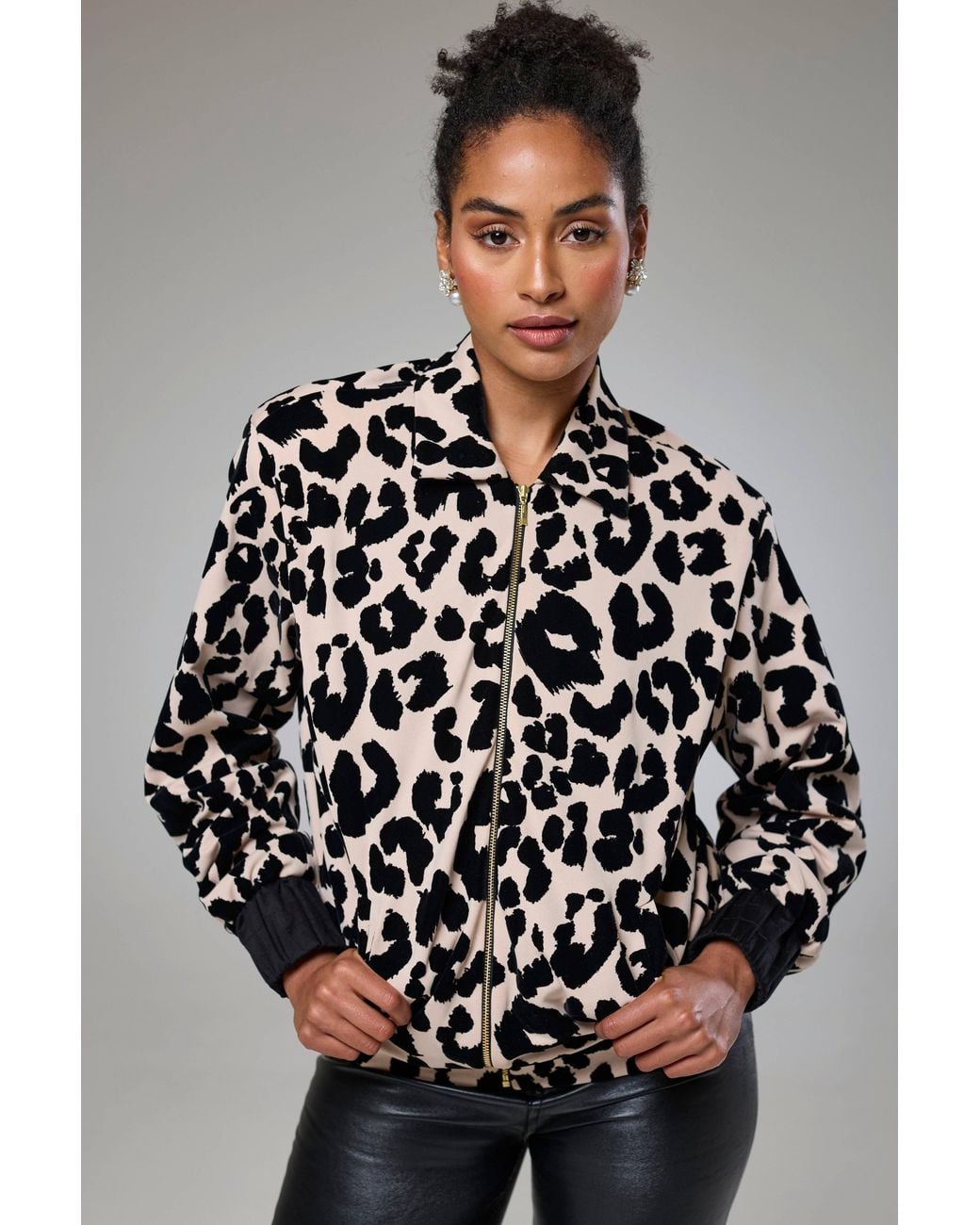 Lioness by Tf Black Leopard Velvet Bomber Jacket