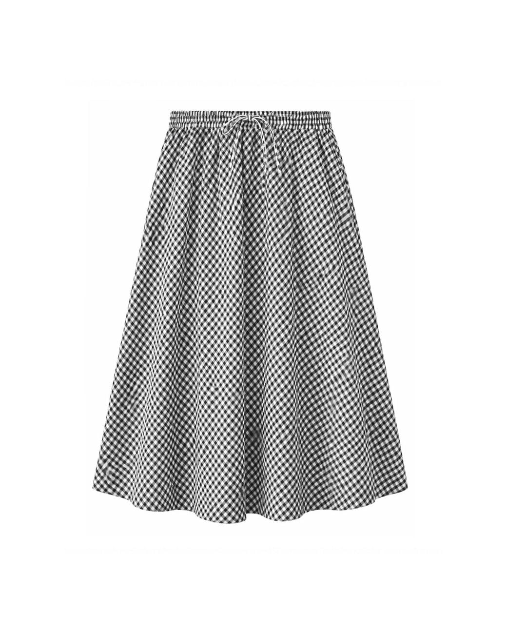 Yumi' Gray Gingham Cotton Midi Skirt