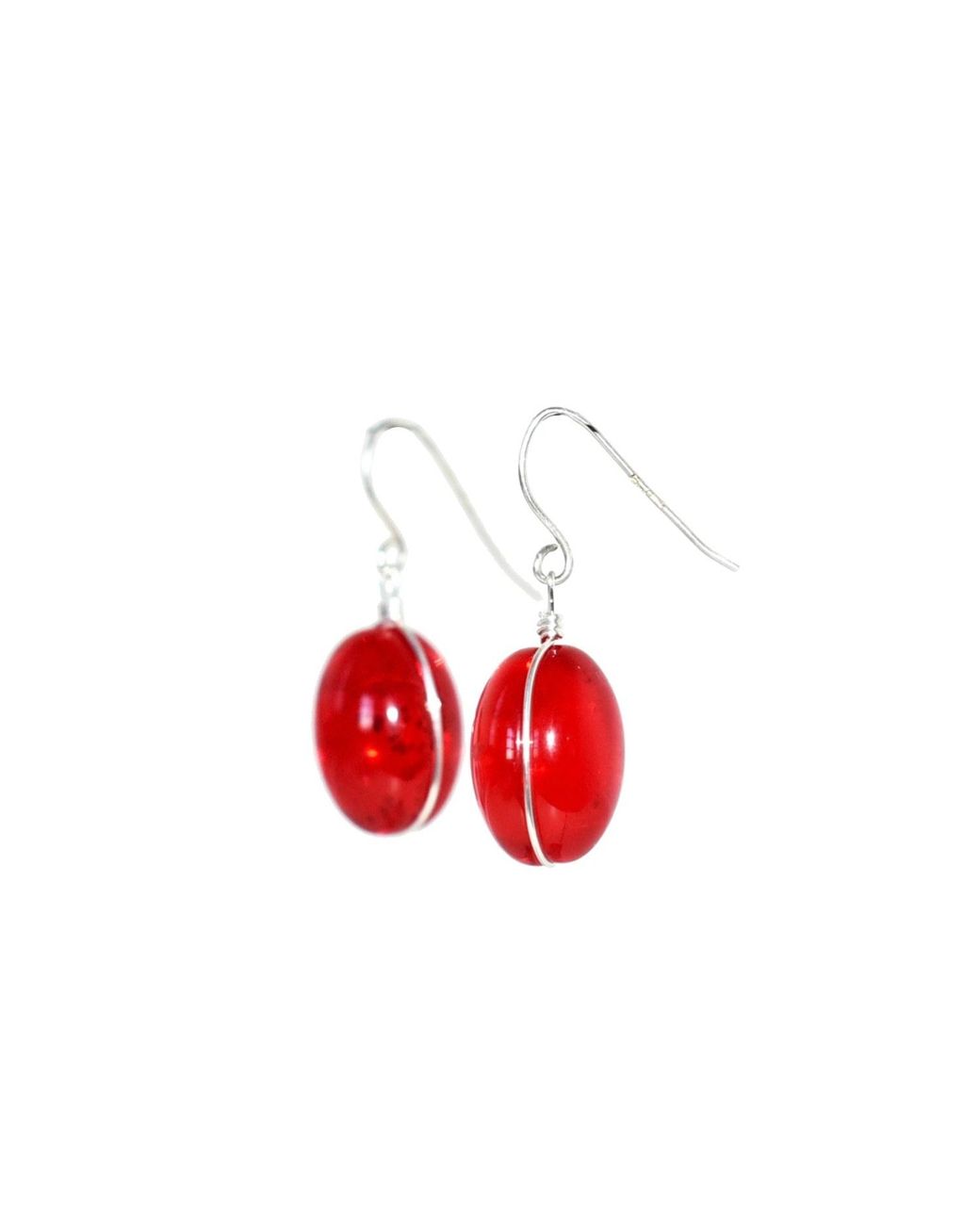 Laura Daili Red Ruby Oval Glass Earrings