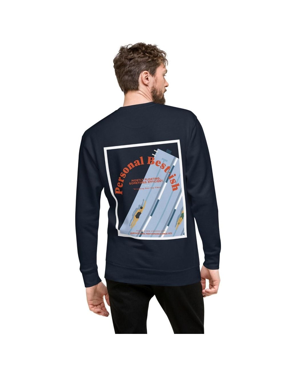 Anchor and Crew Blue Personal Best-Ish Swimming Club League Organic Cotton Sweatshirt for men