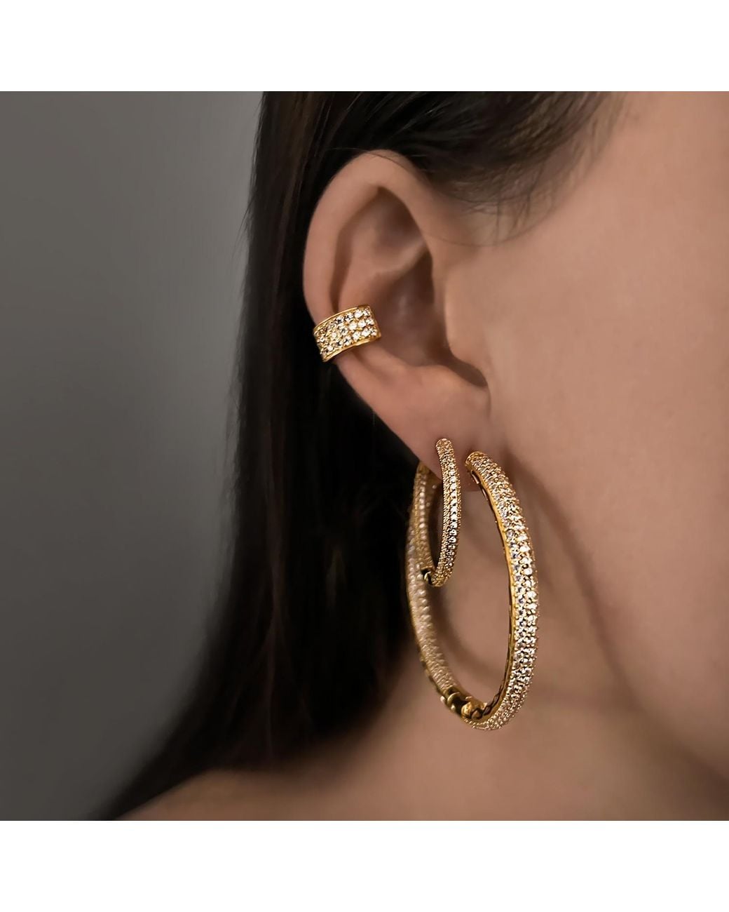 SALLY SKOUFIS Metallic Allure Pave Hoops With Made Diamonds