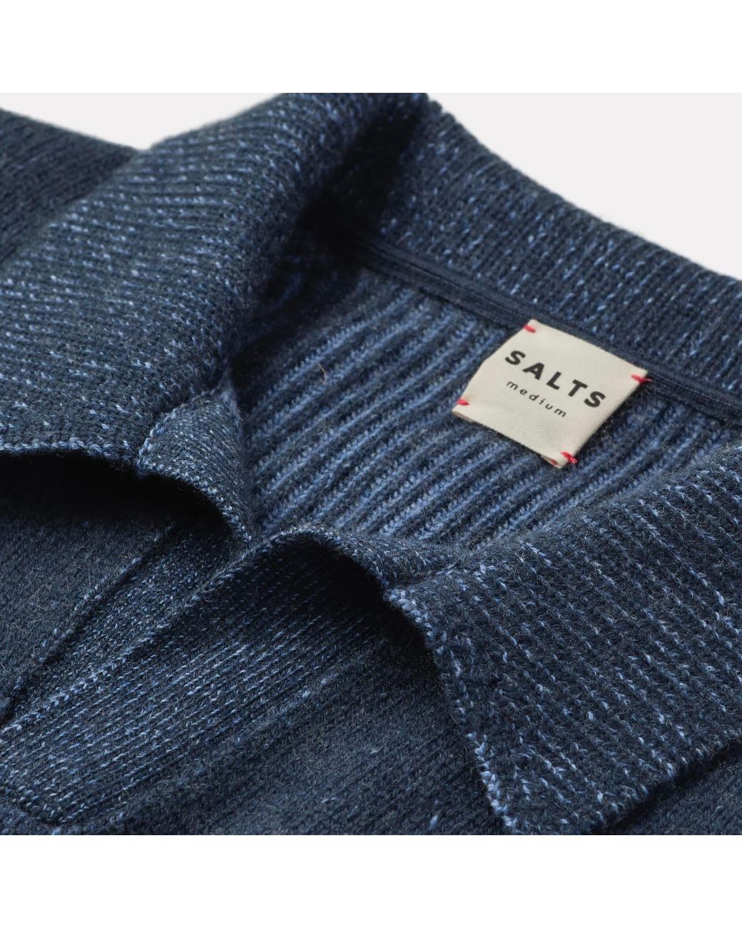 Salts Cashmere Blue Polo Sweater With Fishermens Rib Detailing