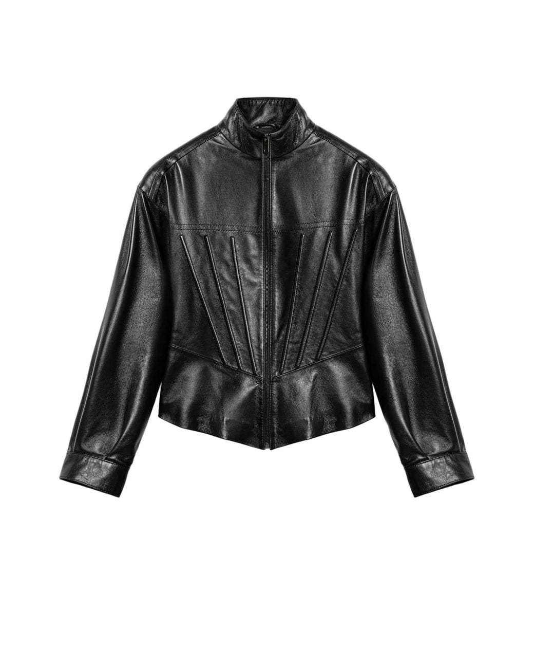 Nocturne Black Zip-Front Fitted Leather Jacket