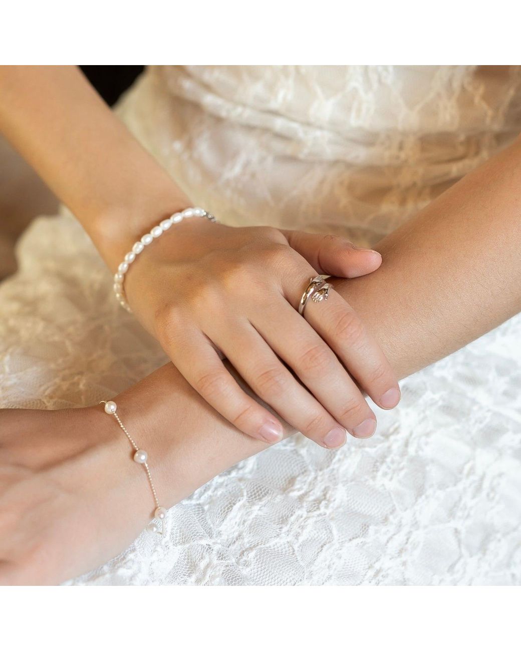 Spero London White Satellite Natural Baroque Pearl Sterling Bracelet