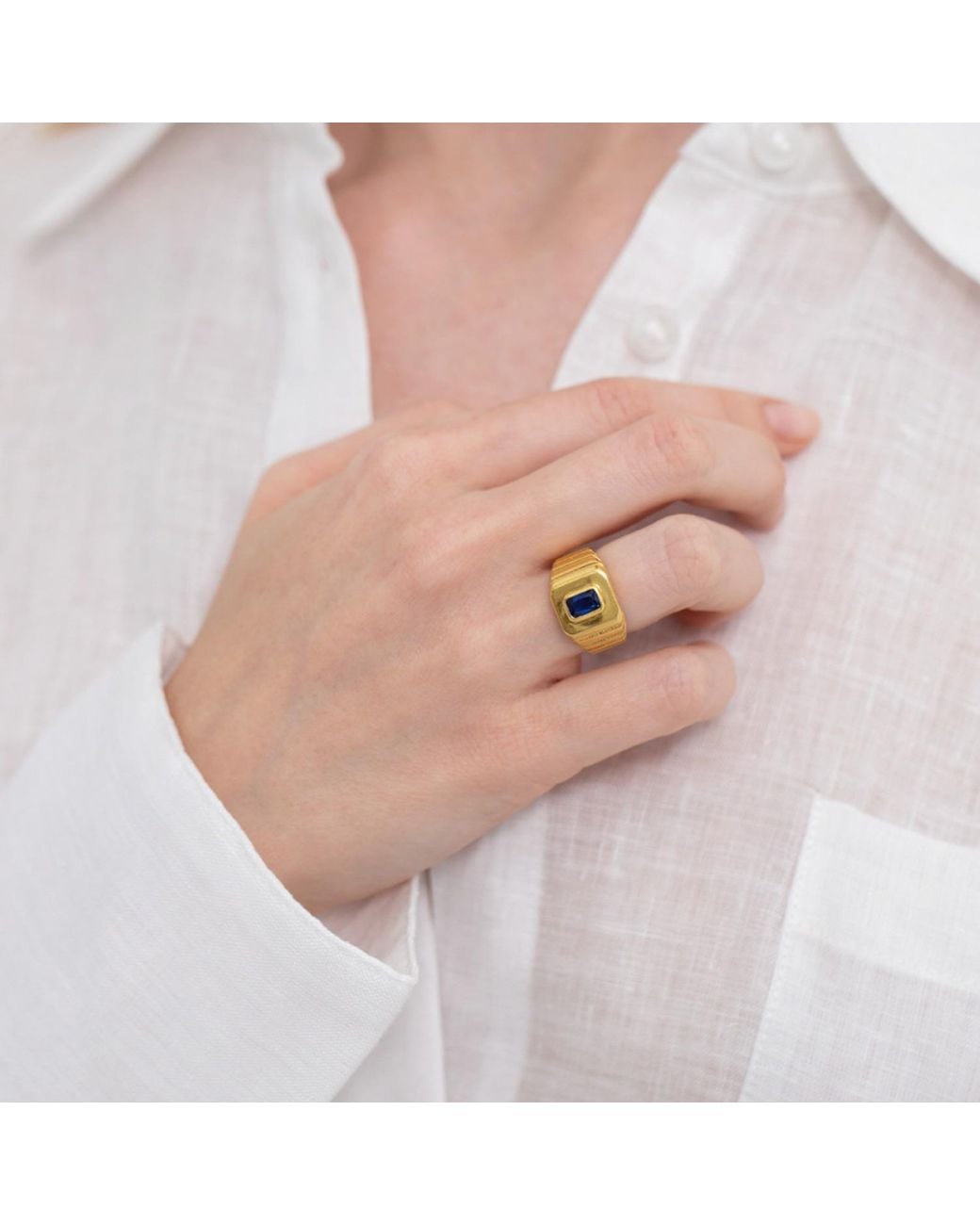 LINYA JEWELLERY Metallic Octagon Stone Signet Ring Sterling