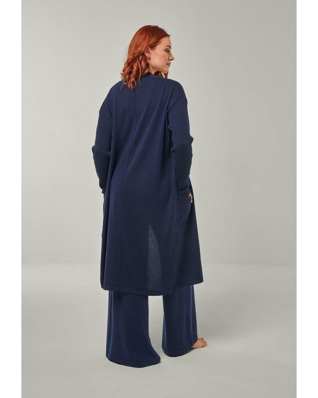 YOU LOOK PERFECT Blue Cardigan Blossom, Long Merino Cardigan With Pockets