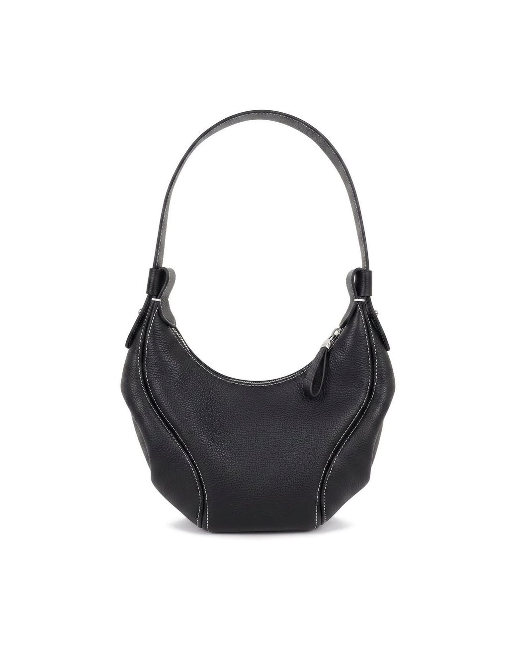 Modenaire Black Curved Shoulder Bag With Sculpted Silhouette And Zip Closure
