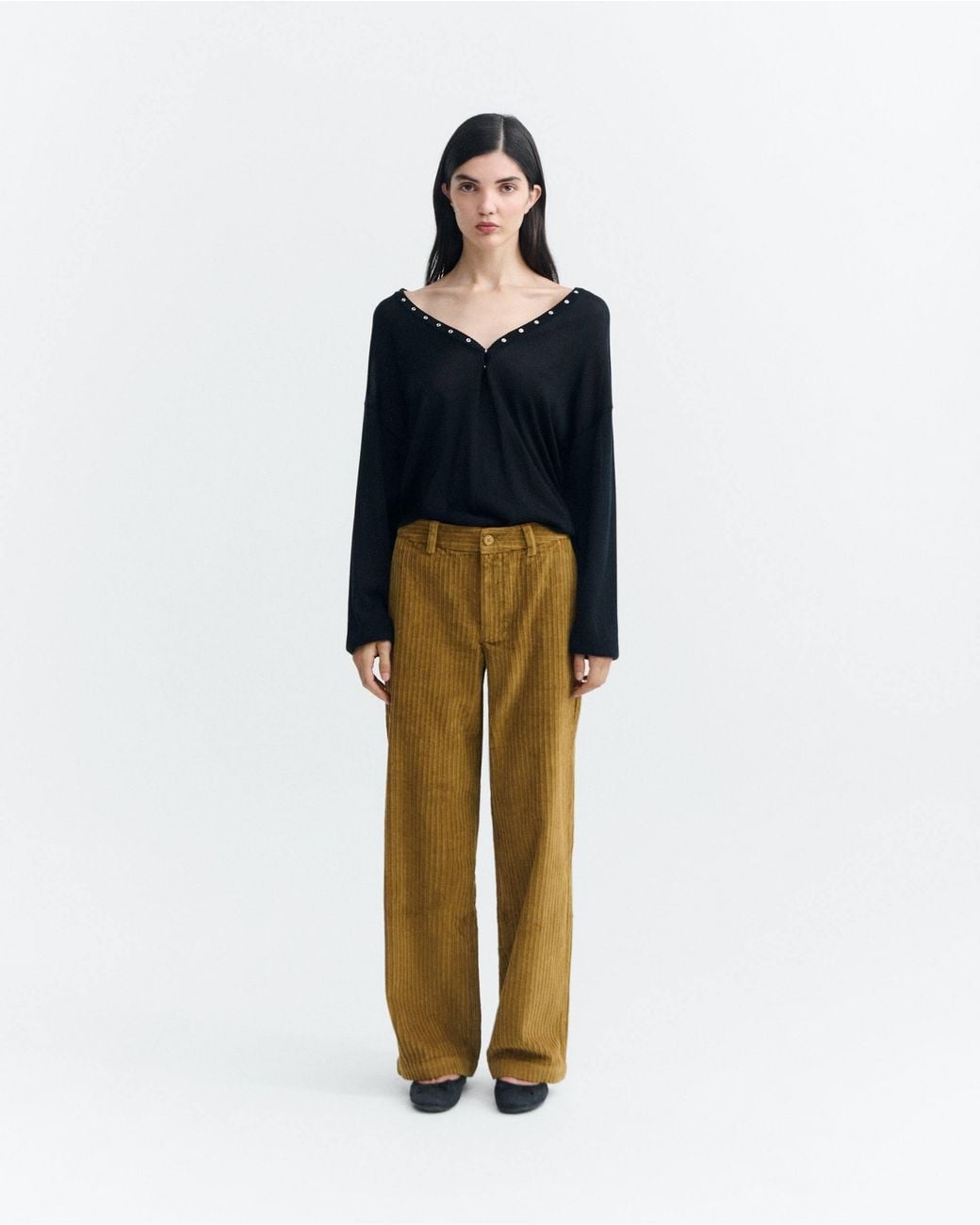 Thinking Mu White Serena Corduroy Straight-Leg Pants