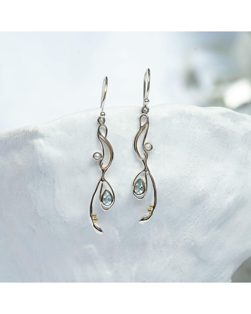 Isla Silver Metallic Topaz & Pearl Drop Earrings