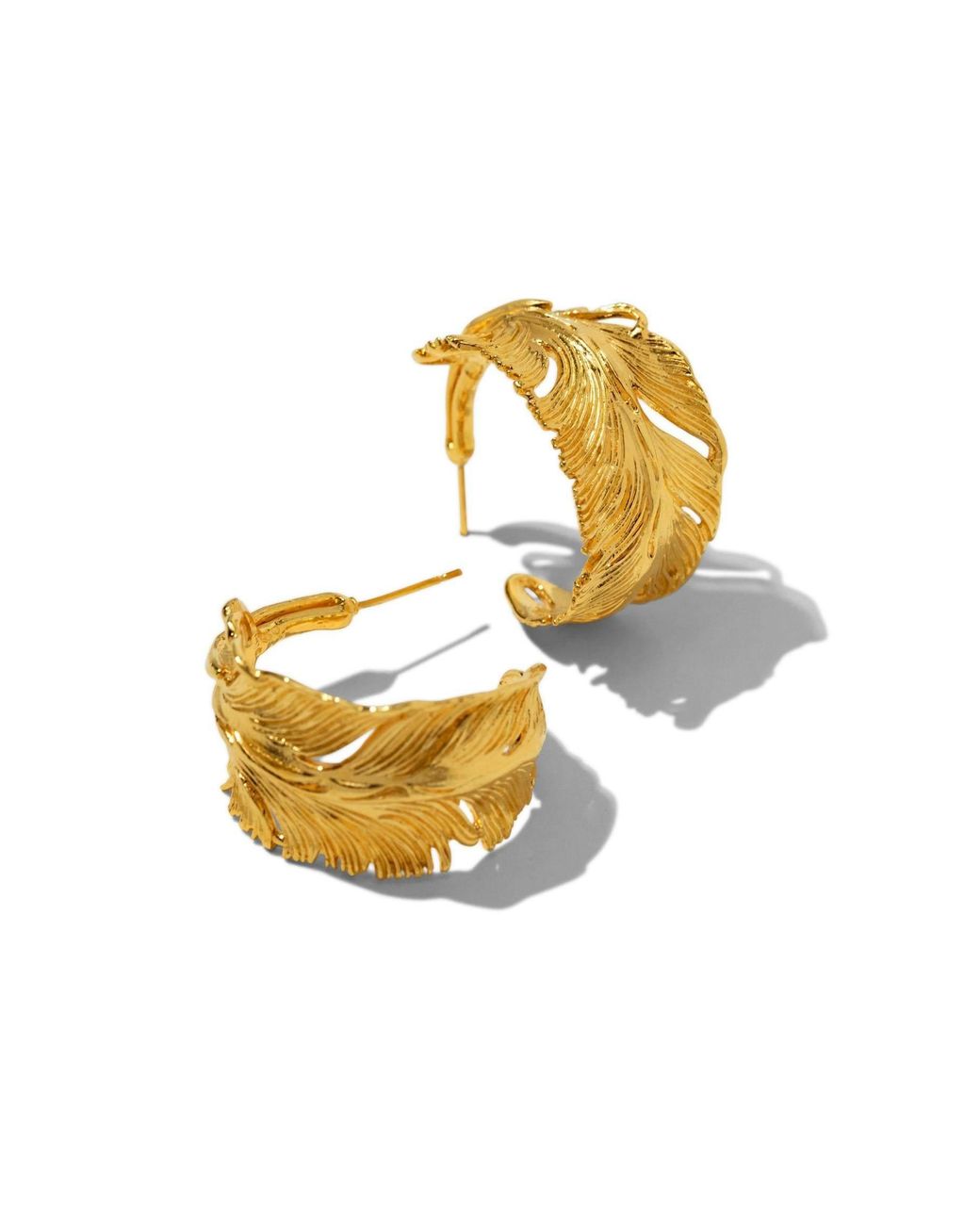 Jaredjamin Metallic Plume Hoop Post Earrings
