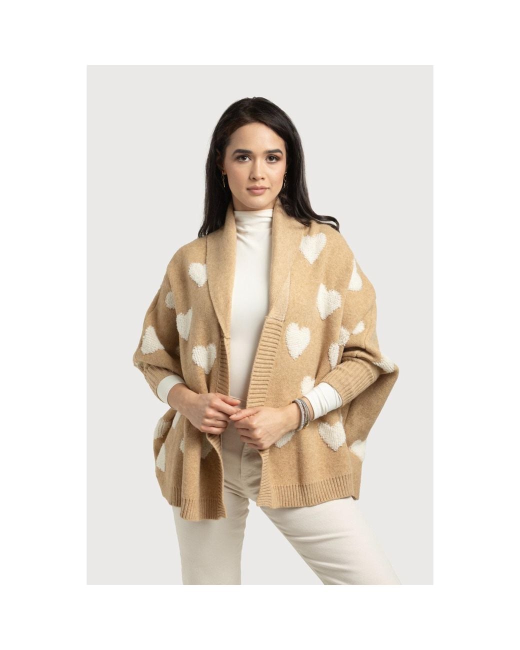 Saachi Natural Heart Ribbed Knit Cardigan