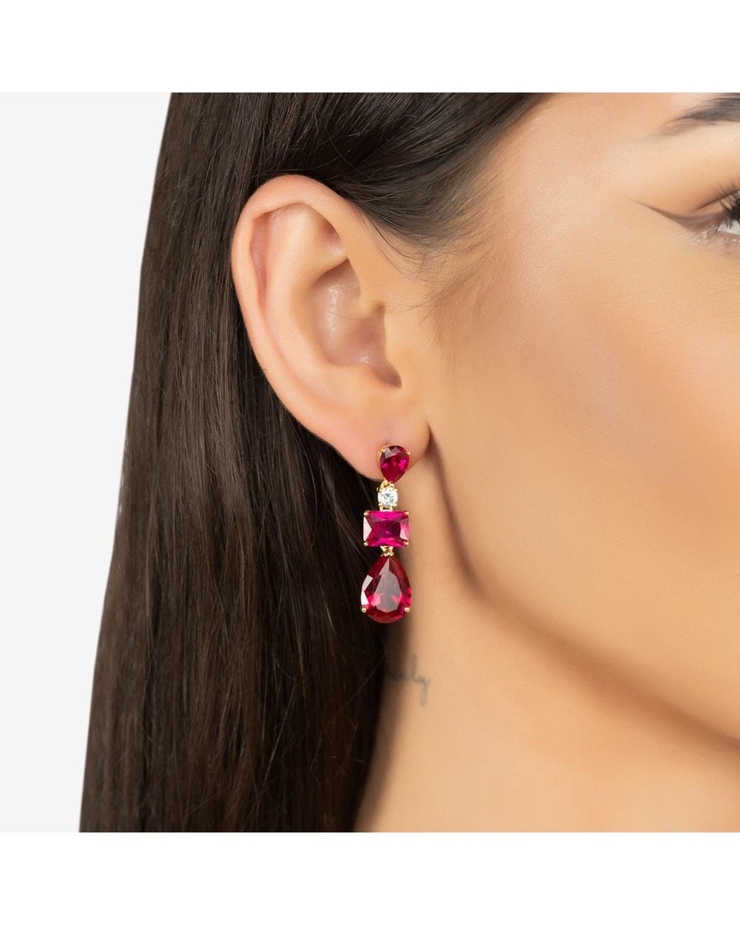 Latelita London Red Valentina Drop Earrings Ruby