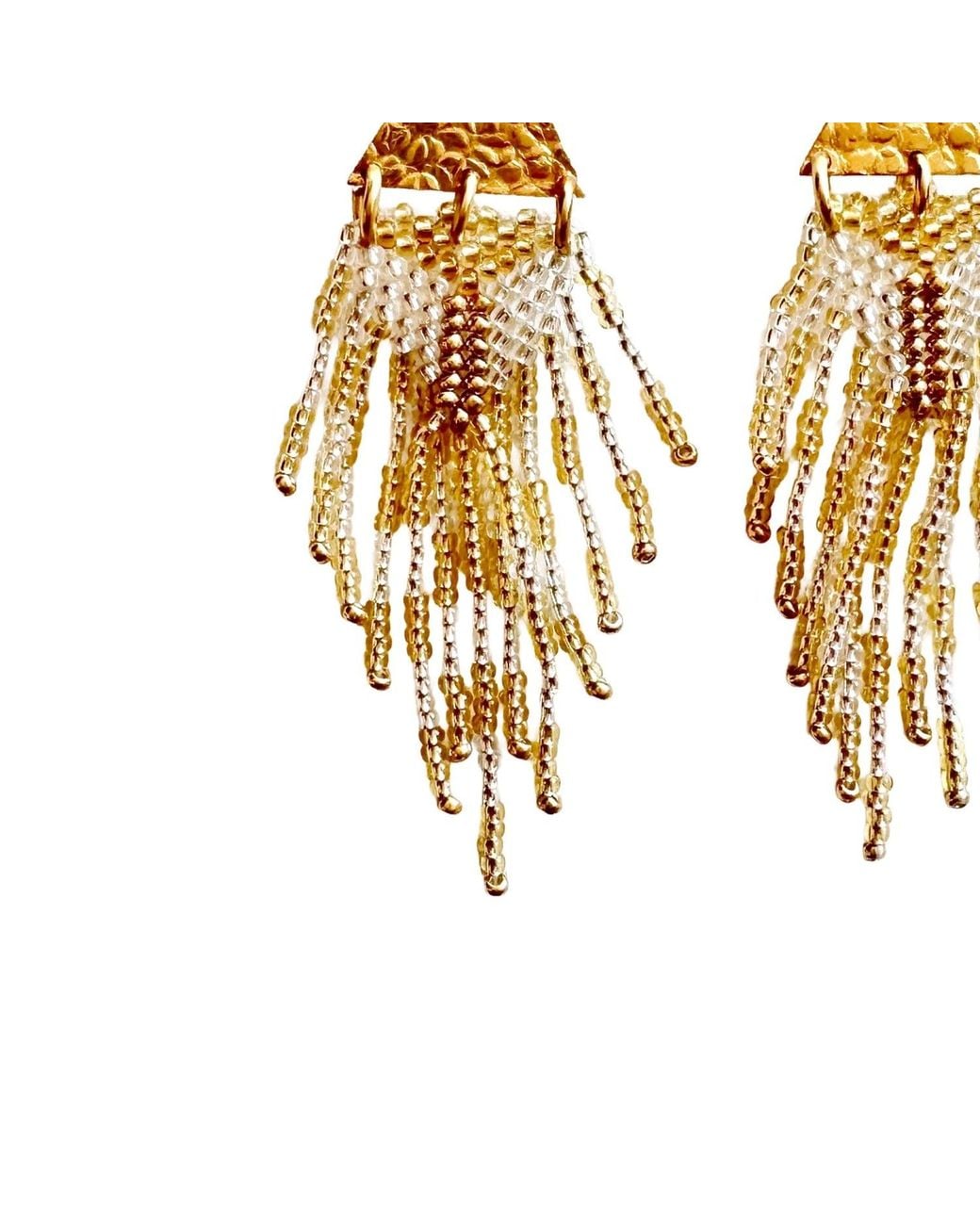 Iliana Arrazola Metallic Triangle Fringe, Dangle Earrings, Glass Beads, Beaded Jewelry
