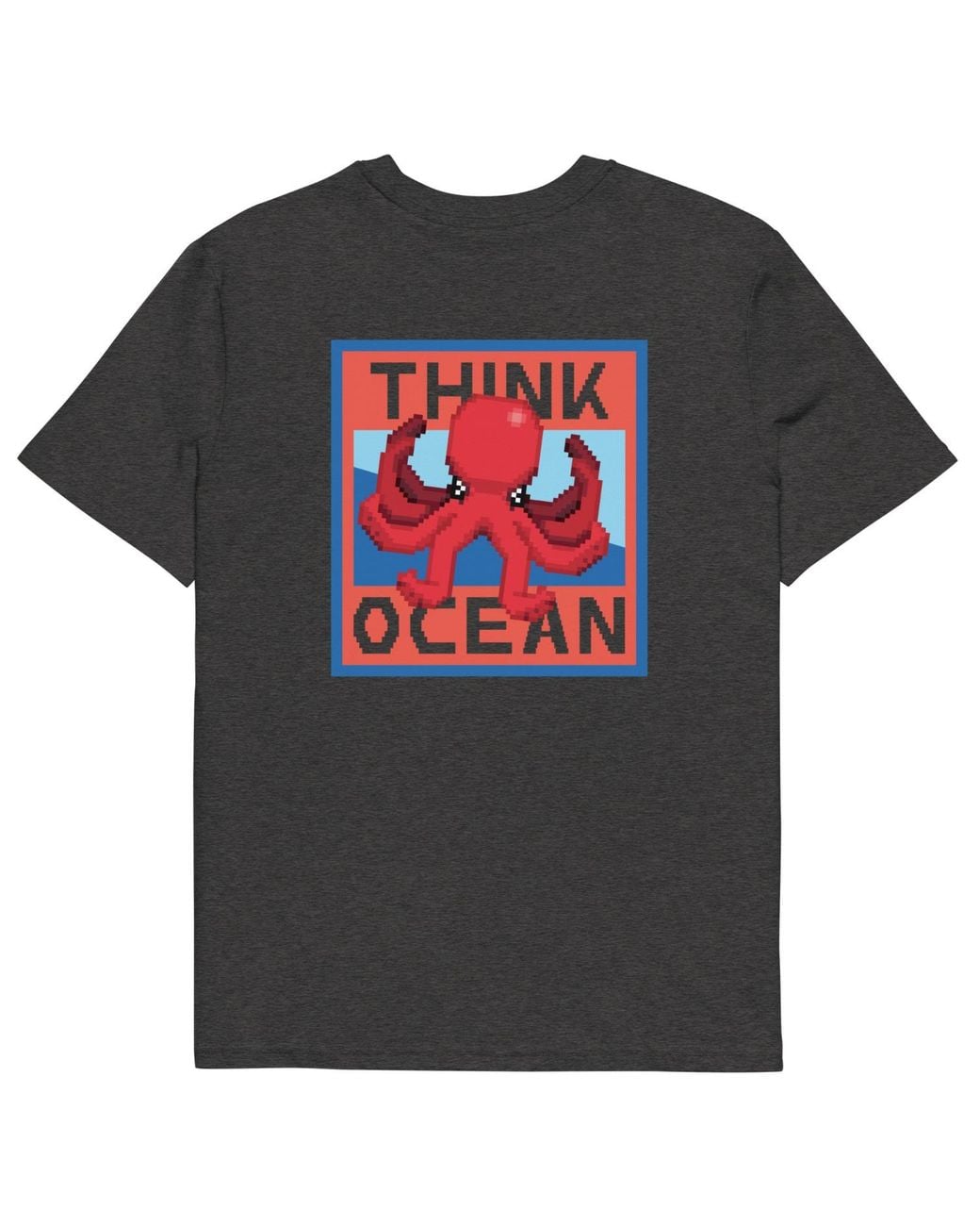 Anchor and Crew Black Heather Think Ocean Octopus Pixel Art Organic Cotton T-Shirt