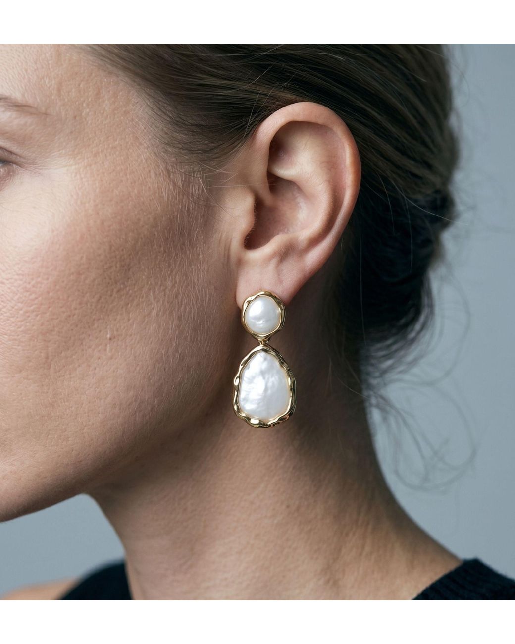 Uchi and Soto Metallic Neutrals Shinju Mother Of Pearl Oversized Drop Earrings