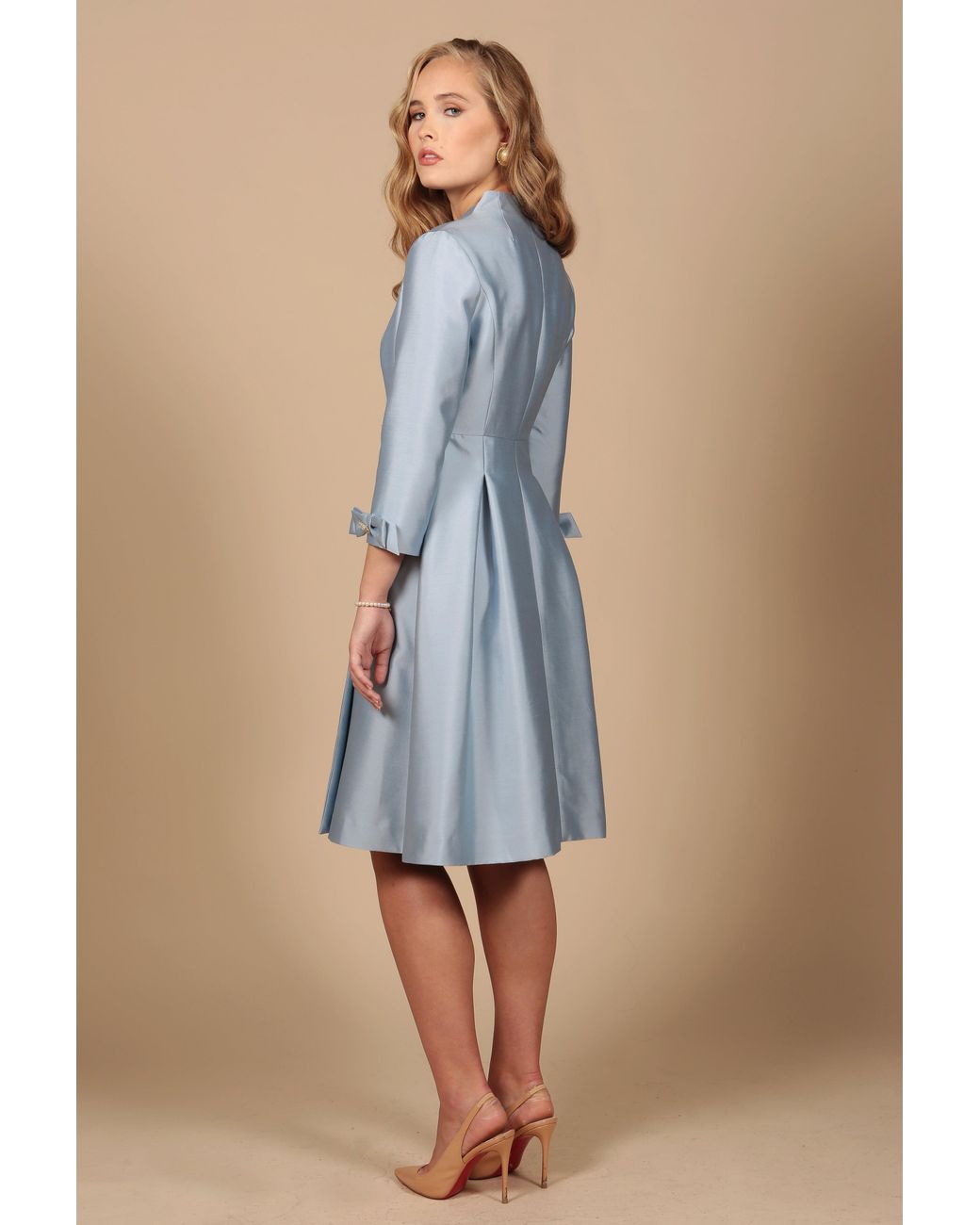 Santinni Blue Astor Silk Taffeta Dress Coat