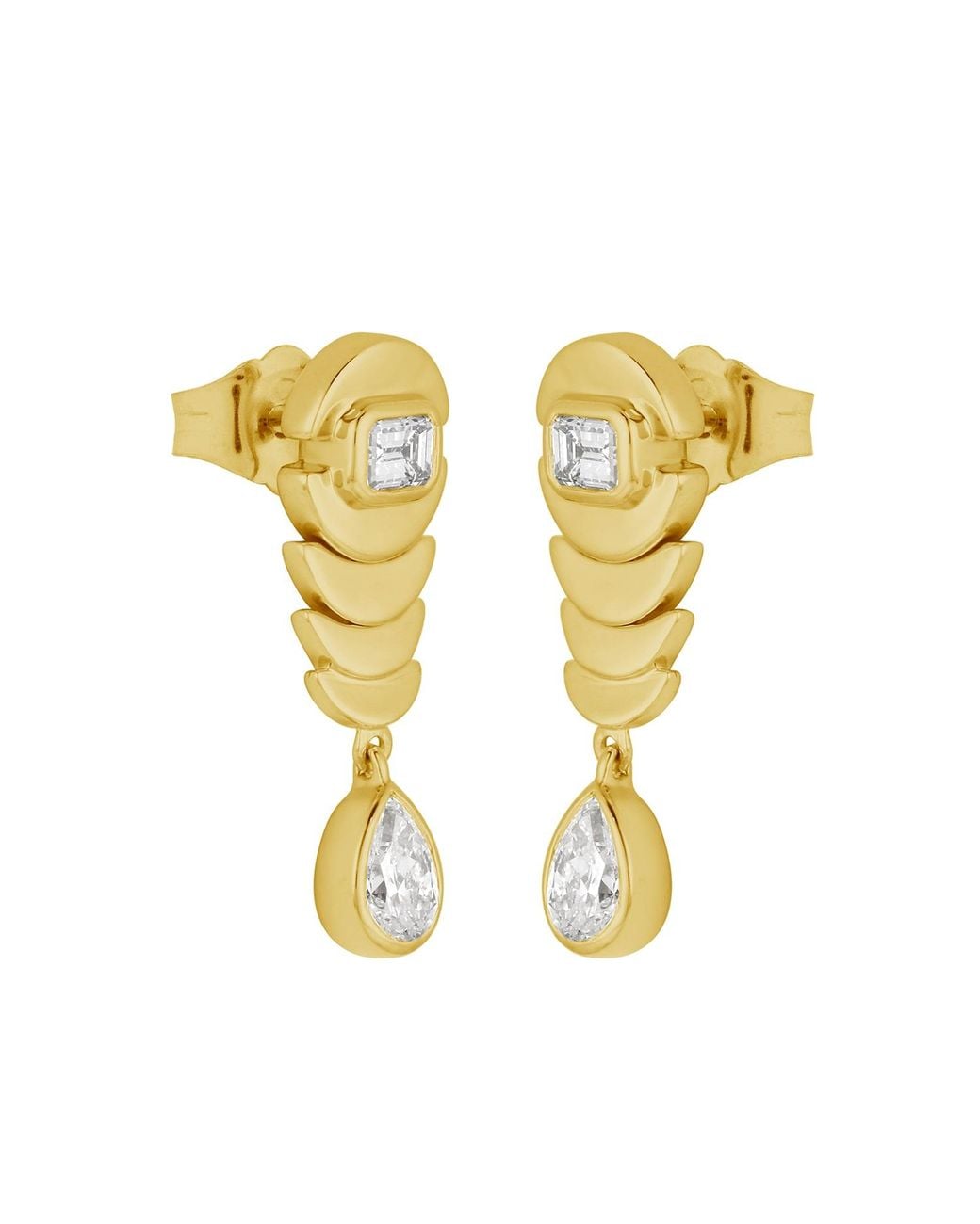 Artisan Yellow Pear Shape & Emerald Cut Diamond Drop Earrings