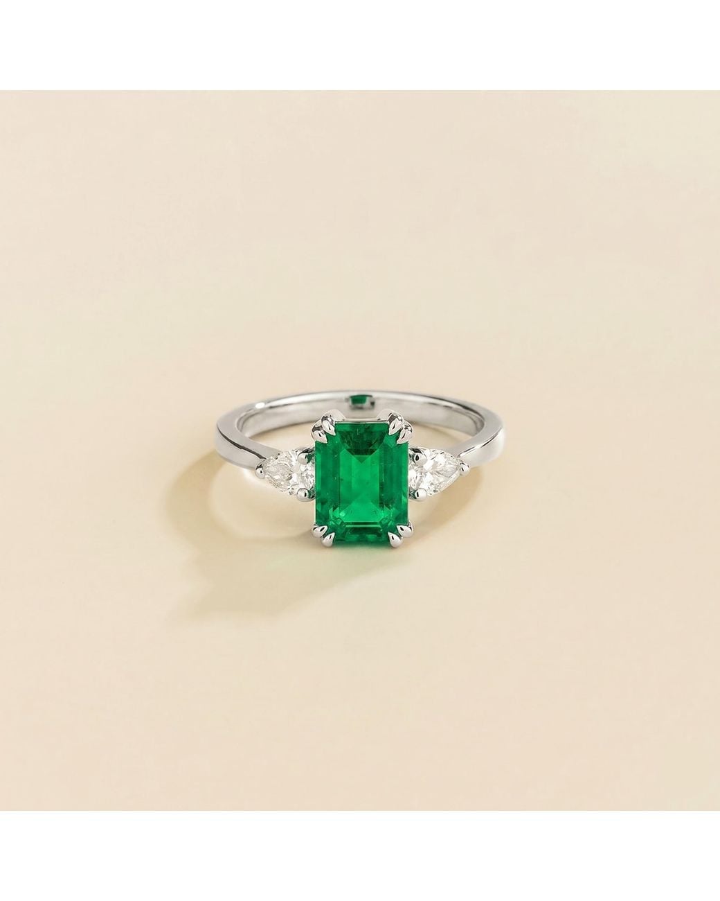 Juvetti Green Ailes Emerald Emerald-Cut Ring With Pear Side Diamonds