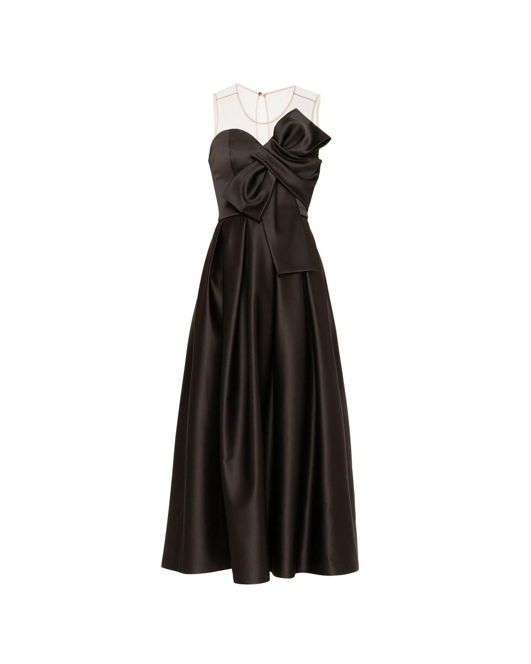 Nissa Black Bow-Detail Taffeta Midi Dress