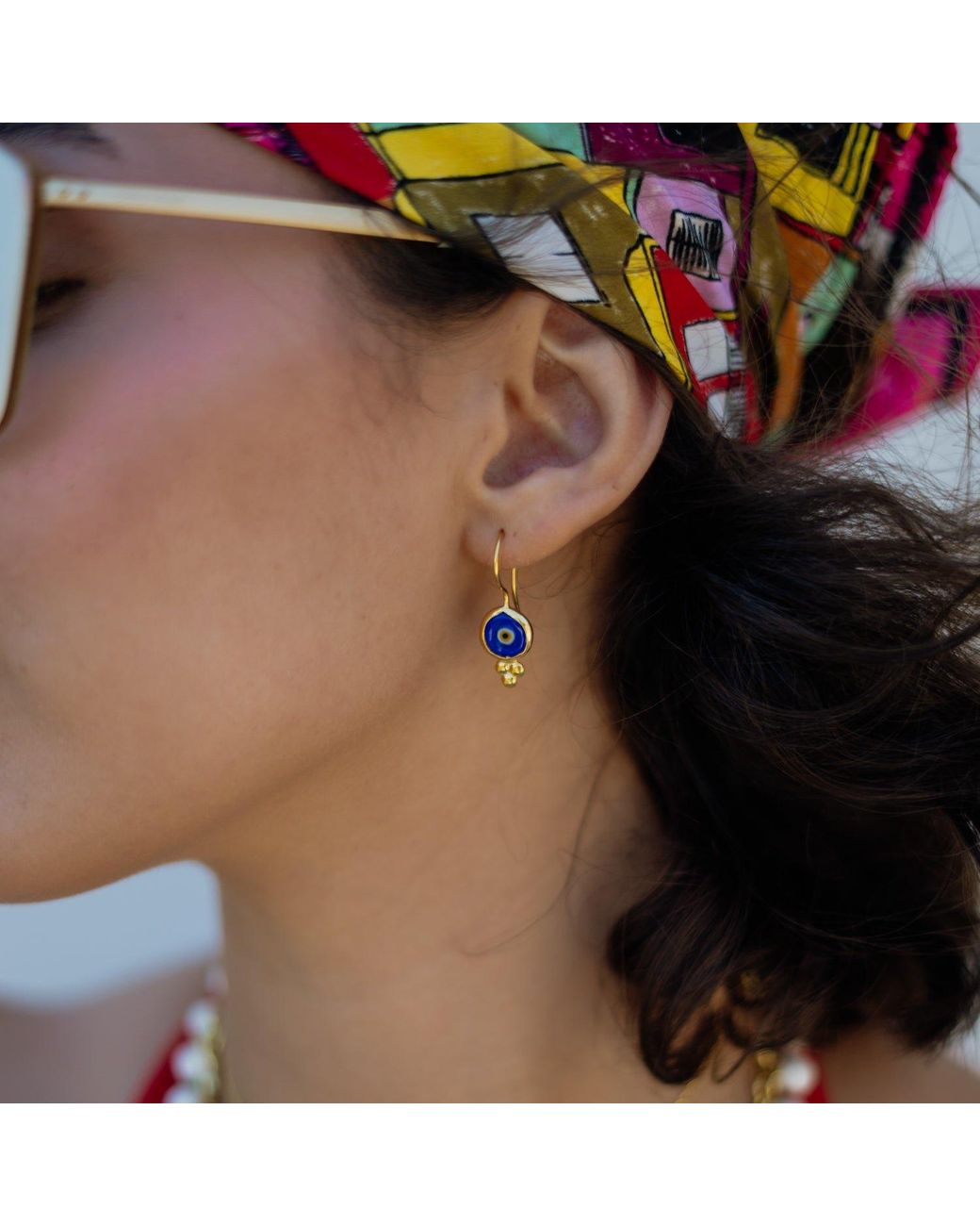 Ebru Jewelry Blue Watch Over Me Evil Eye Drop Earrings