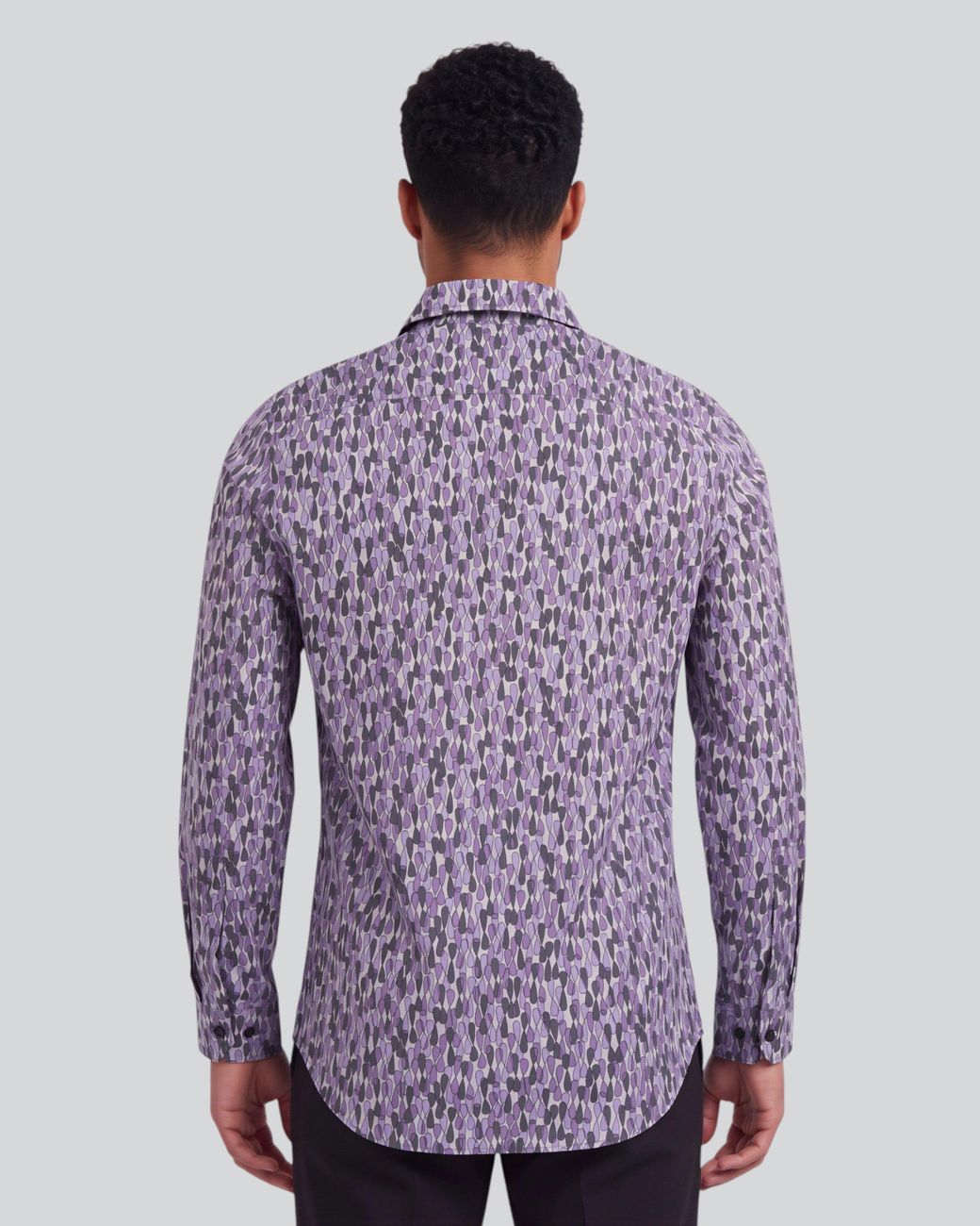 Lords of Harlech Blue Norman Slalom Aubergine Printed Cotton Long-Sleeve Shirt for men
