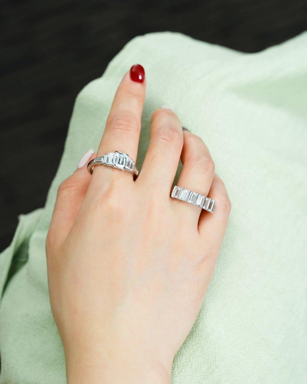 Diamonbliss Metallic Tapered Emerald Cut Baguette Engagement Ring