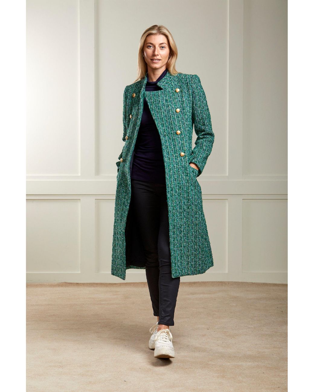 Guinea London Green Military Style Boucle Tweed Coat