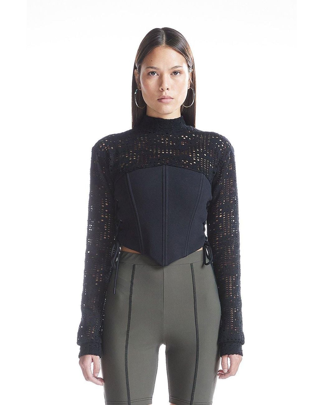 No'design Black Side Lace-Up Corset Detail Sweatshirt