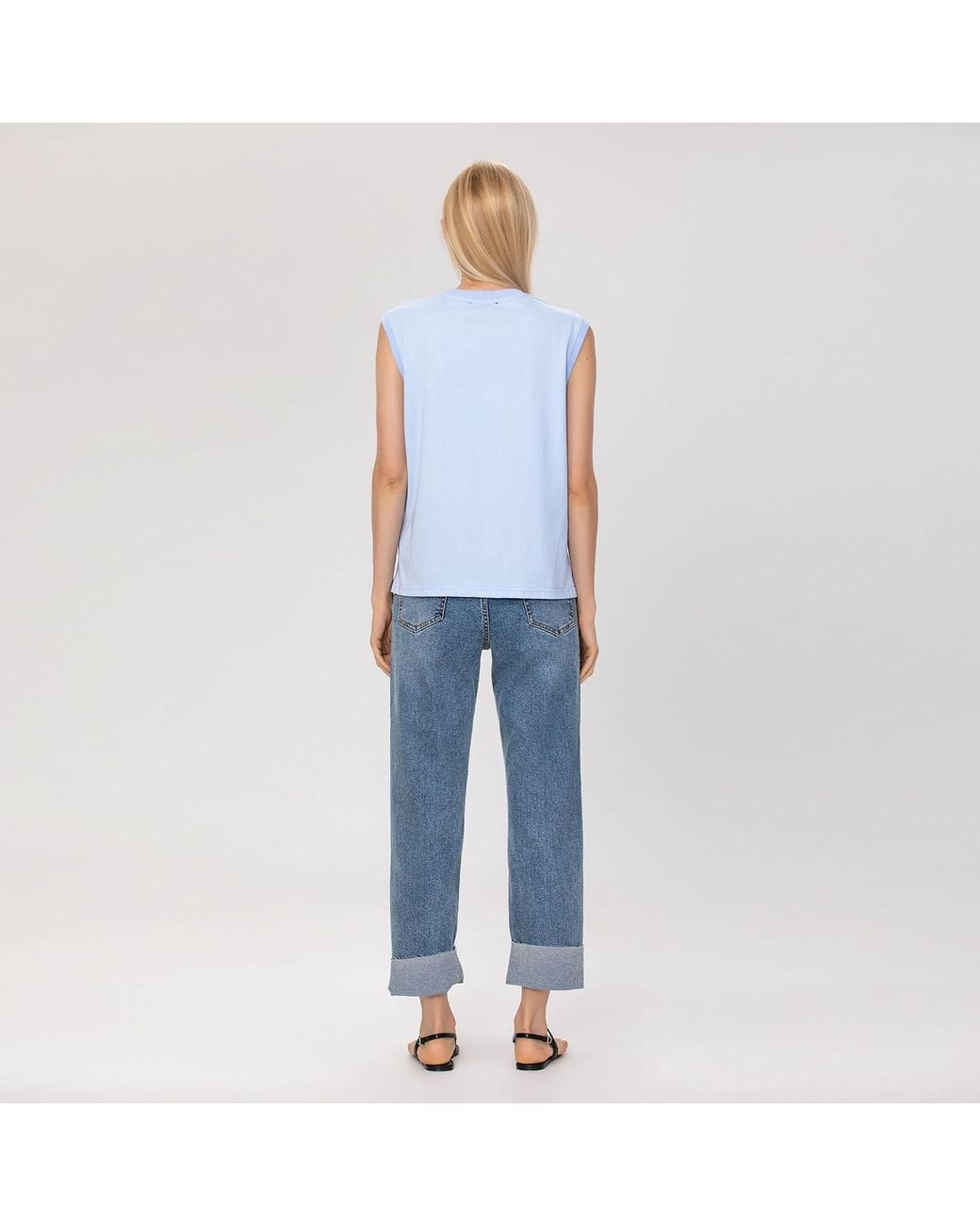 Smart and Joy Blue Sleeveless Cotton Blend Tank Top