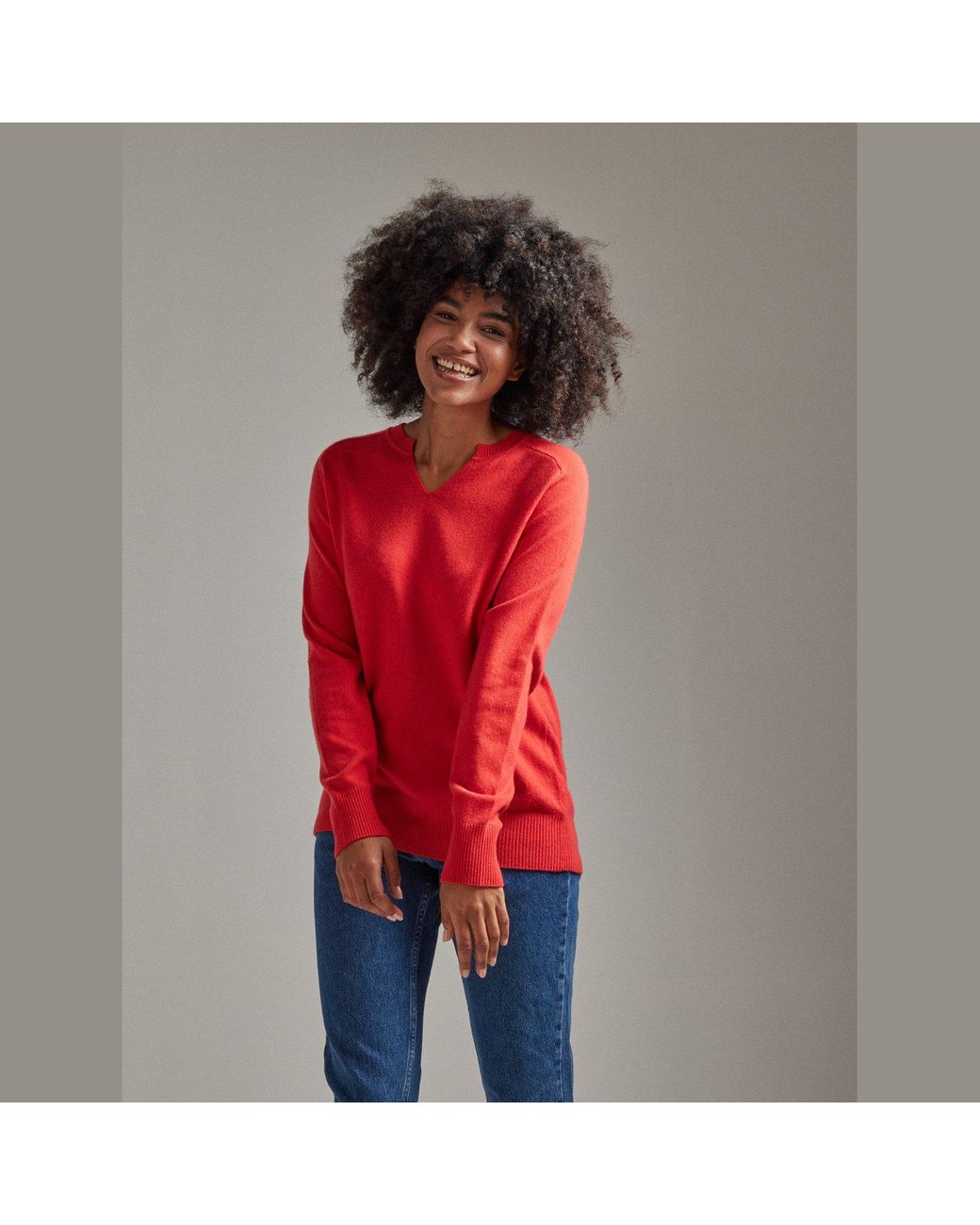 Salts Cashmere Red Split Crew Neck Sweater