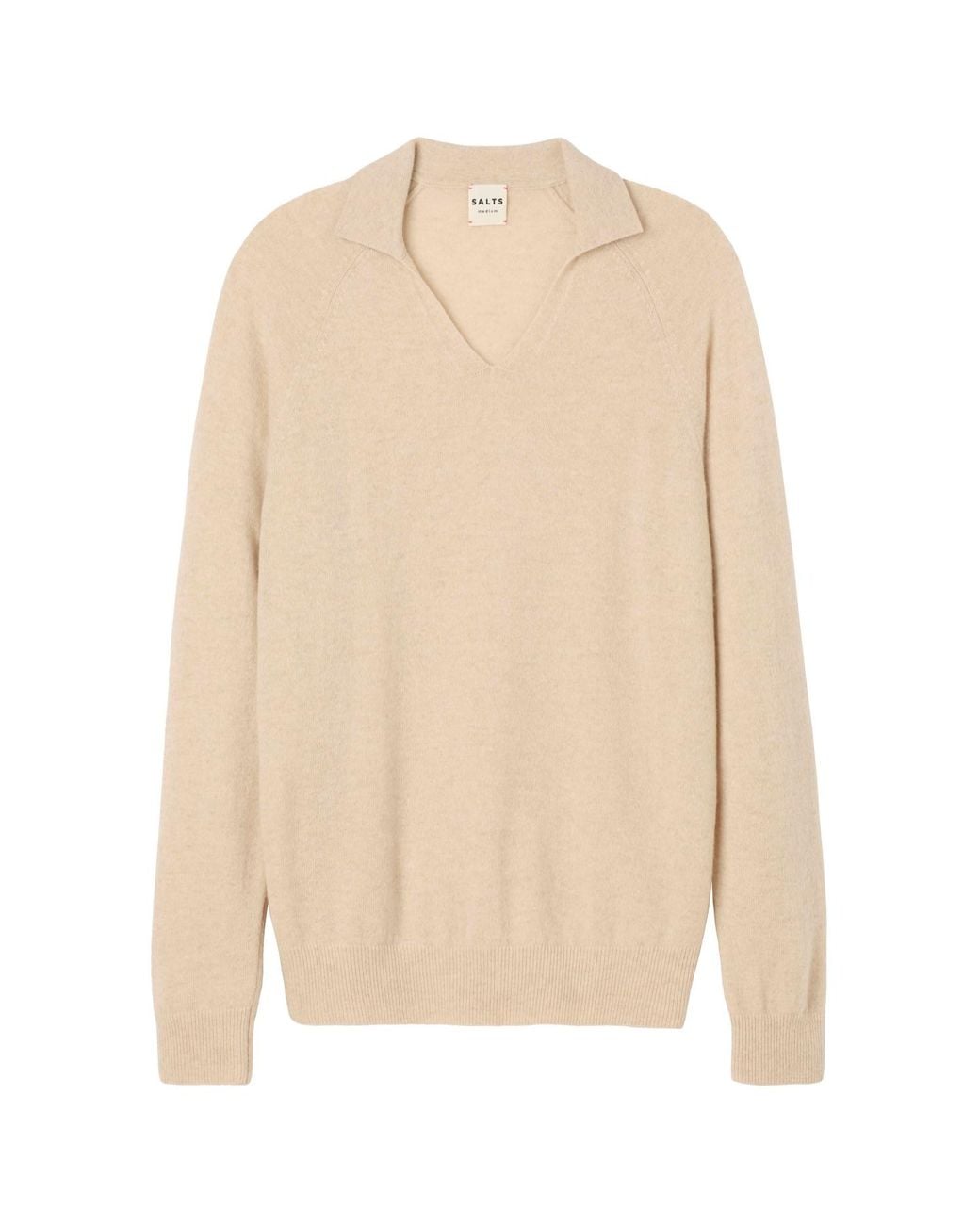 Salts Cashmere Natural Neutrals Split Neck Polo Sweater