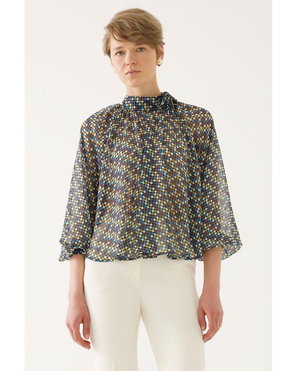 Exquise Multicolor Printed Mock Neck Blouse