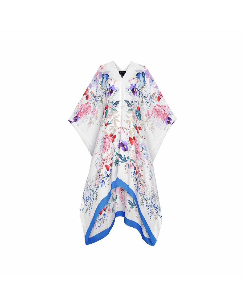 Meng Blue Watercolour Flowers Silk Georgette Kaftan