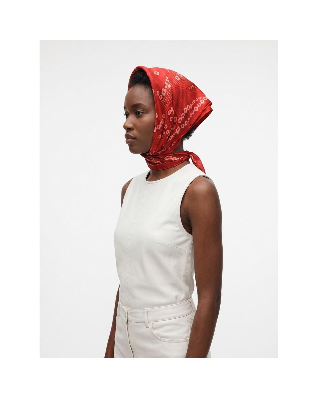 Jessie Zhao New York Red Scarlet Rhythm Double Sided Silk Scarf