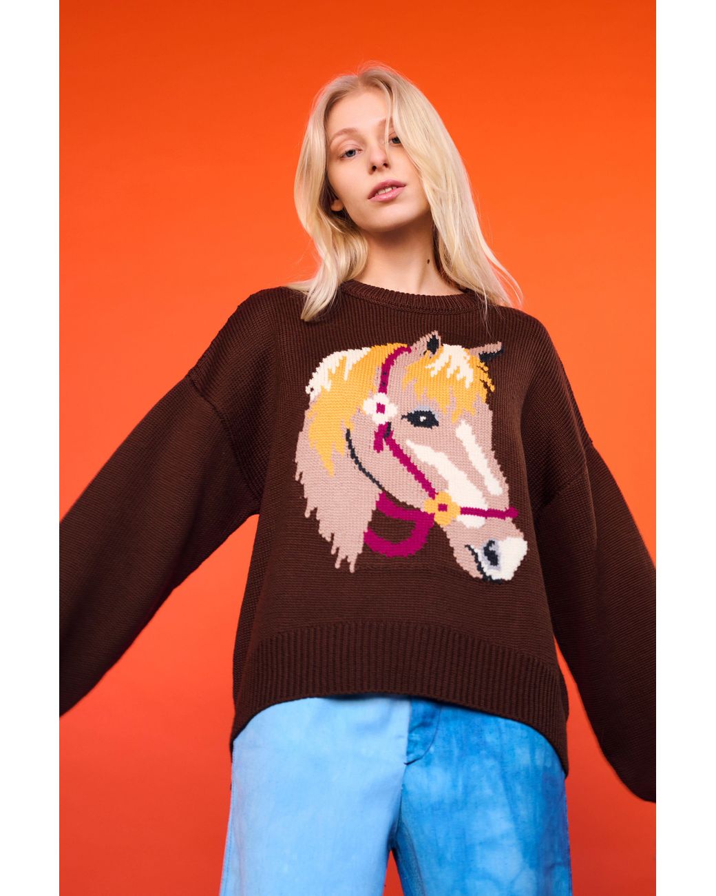 Gigi Knitwear Brown Cheval Intarsia Sweater