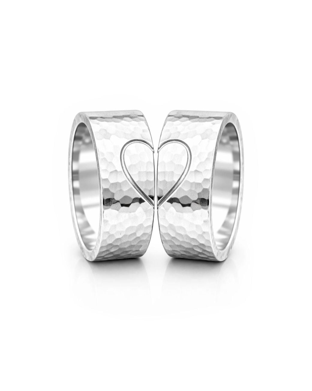 Unaloe Metallic Couple Heart Hammered Band Rings for men