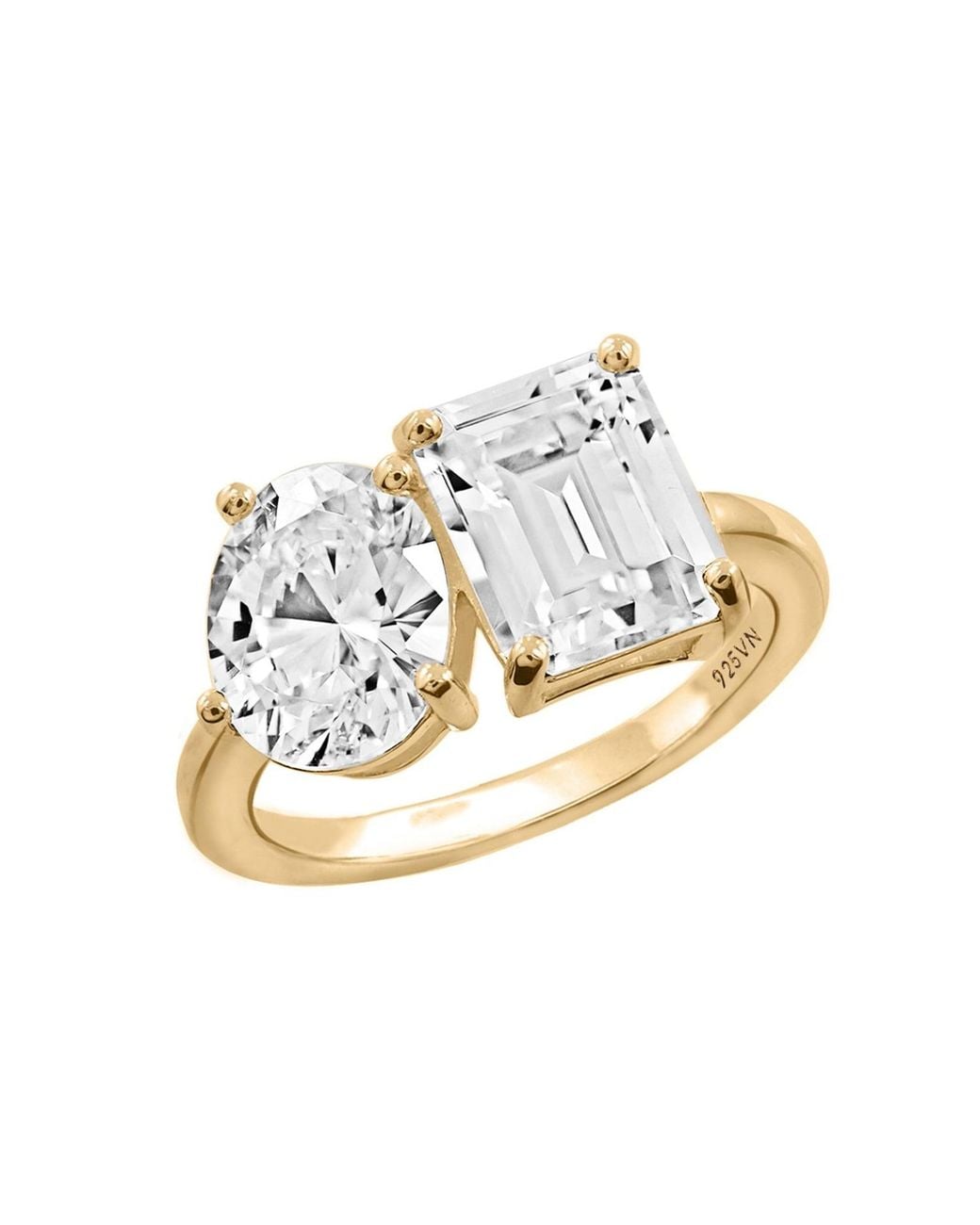 Diamonbliss Metallic Oval & Emerald Cut Two Stones Cocktail Ring
