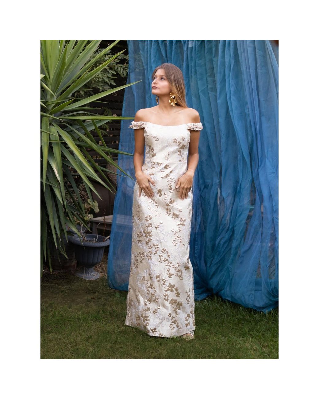 Gushka Metallic Jacquard Embellished Gown