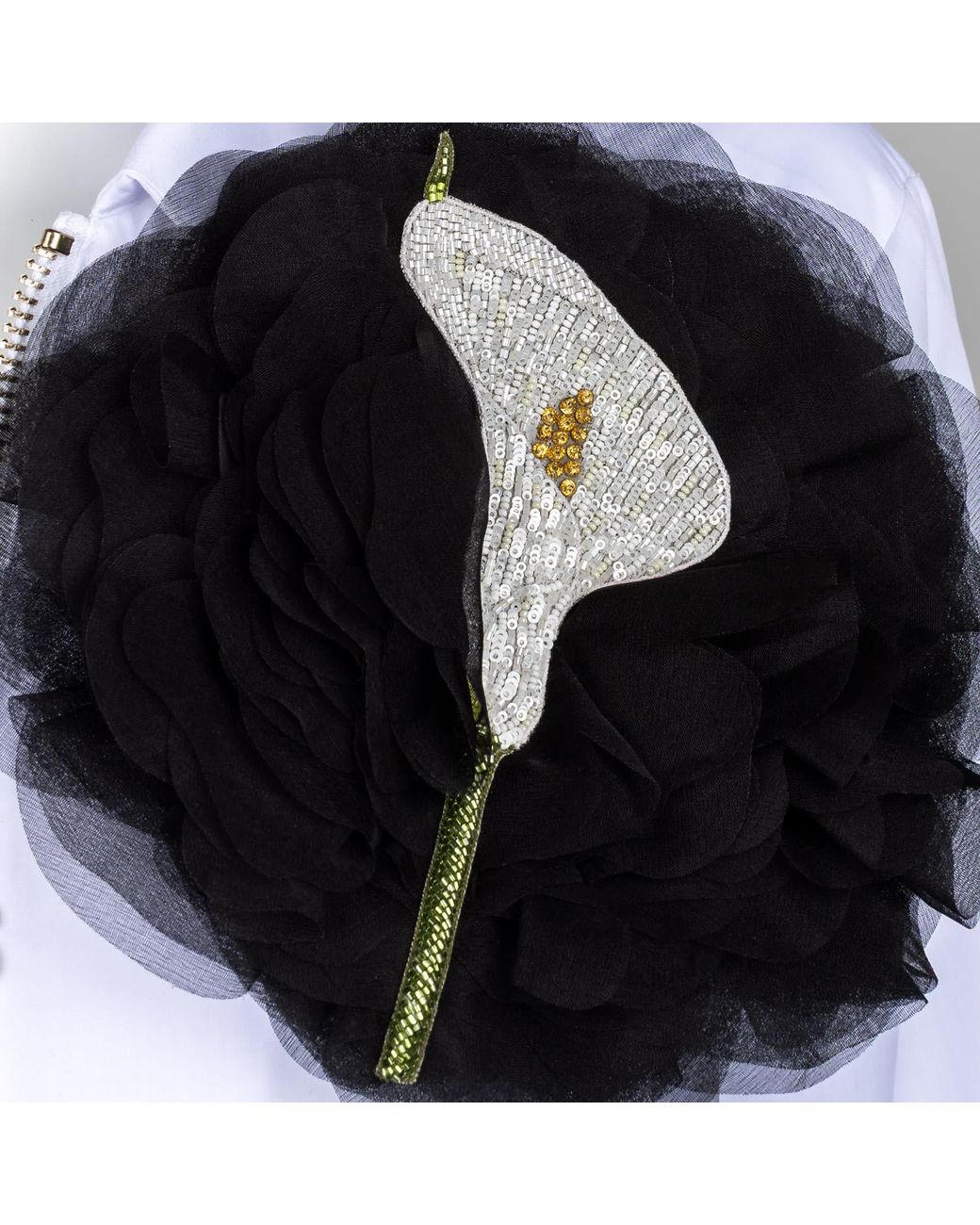 House of Laines London White Laines Couture Zip Shirt With Lilly Flower Brooch