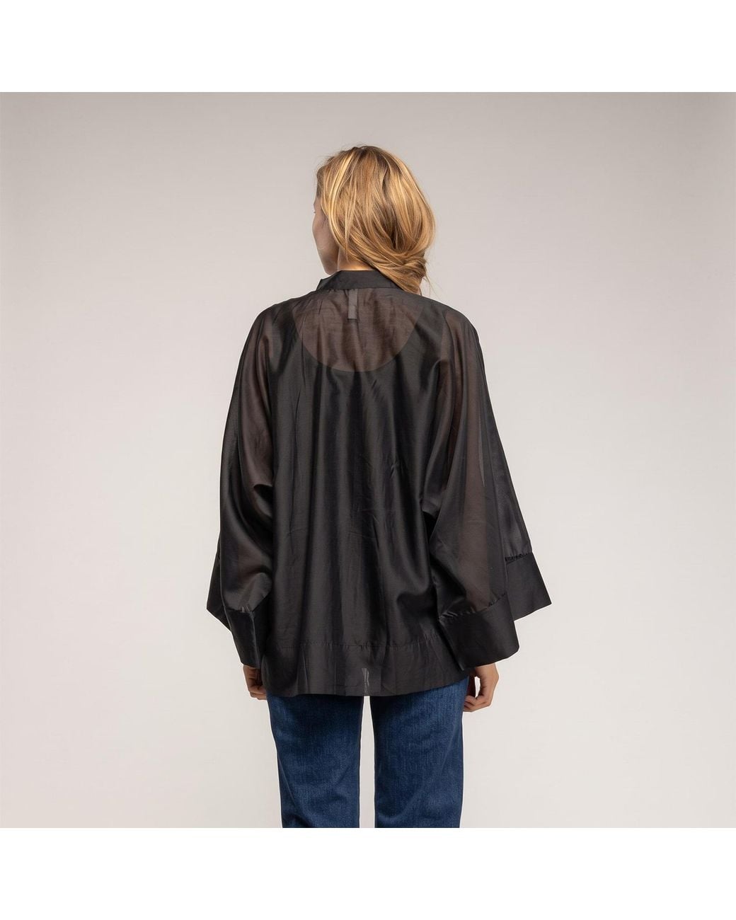 Tantra Spain Sl Black Oversized Shirt With A Japanese-Style Closure, Mandarin Collar