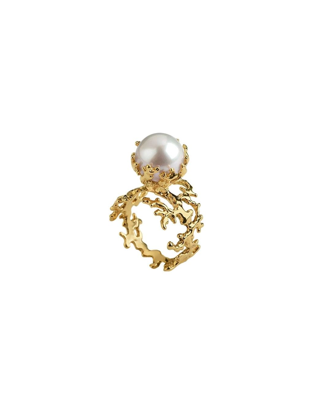 Aurozia Metallic Pearl Wing Big Pearl Coral Ring