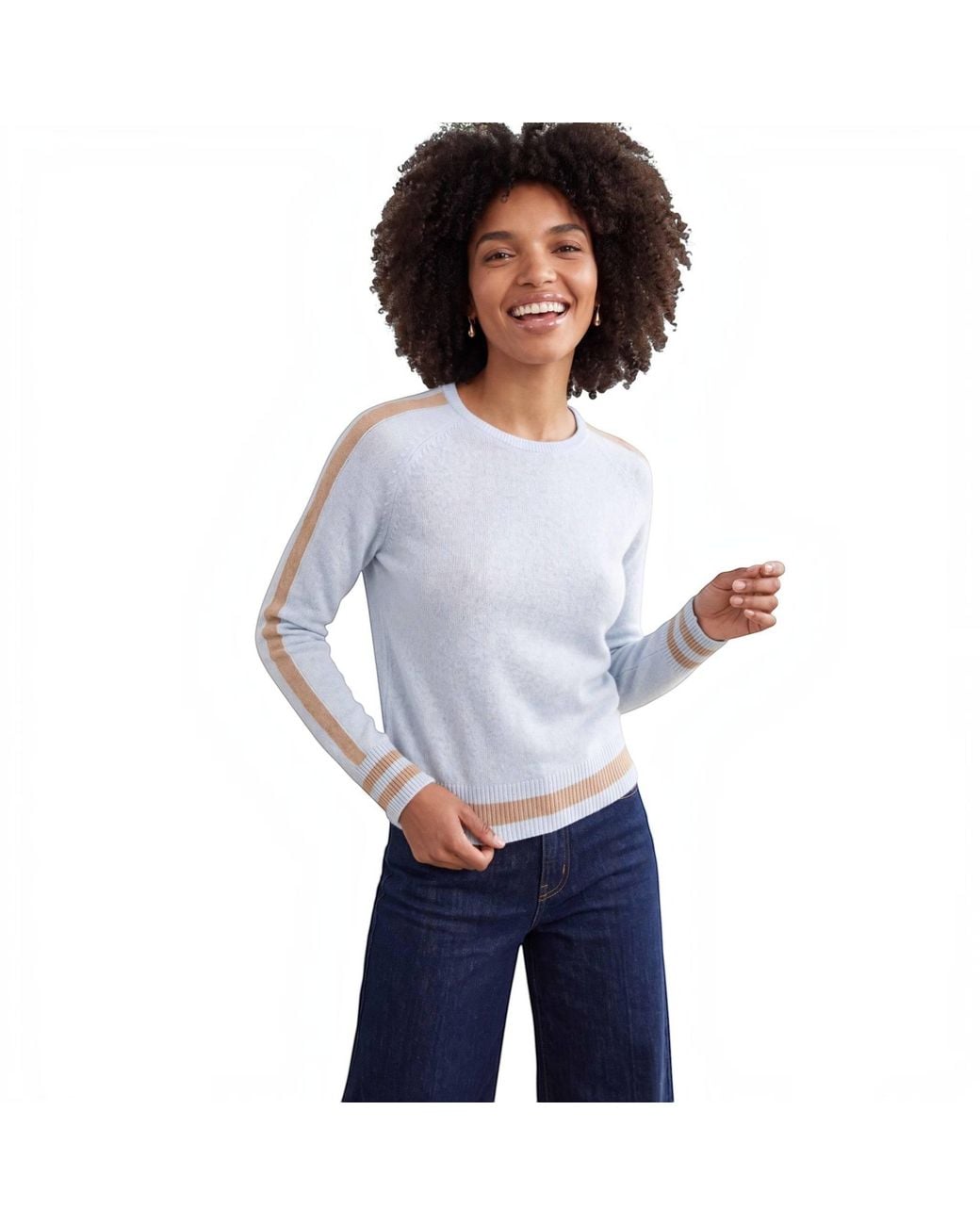Brodie Cashmere Blue Cathy Sleeve Stripe Crew