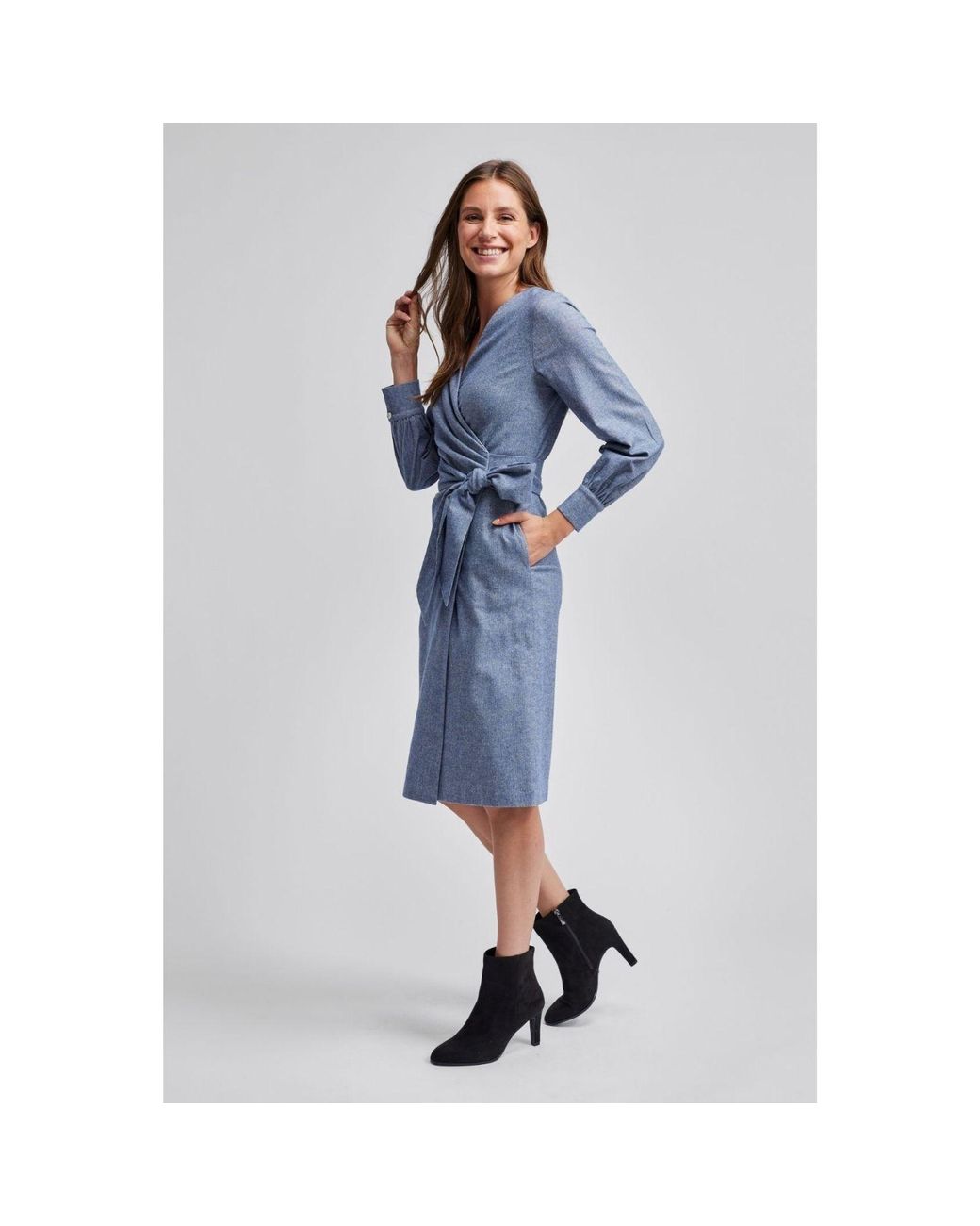 Marianna Déri Blue Herringbone Wrap Dress