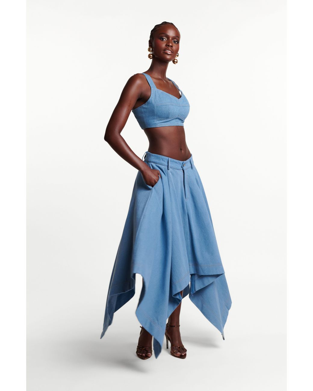 Ofuure Blue Light Denim Sabina Handkerchief Skirt