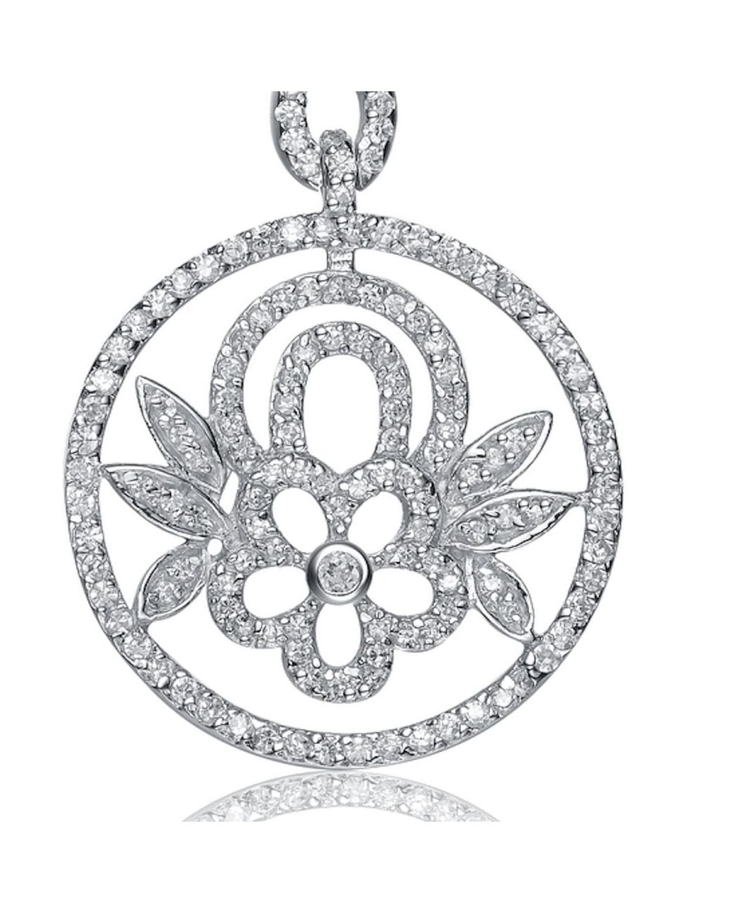 Genevive Jewelry Metallic Sterling Cubic Zirconia Dangling Flower Pendant Necklace