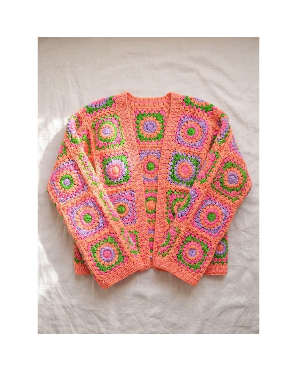 Ana Chic Red Coral Granny Square Handmade Crochet Cardigan