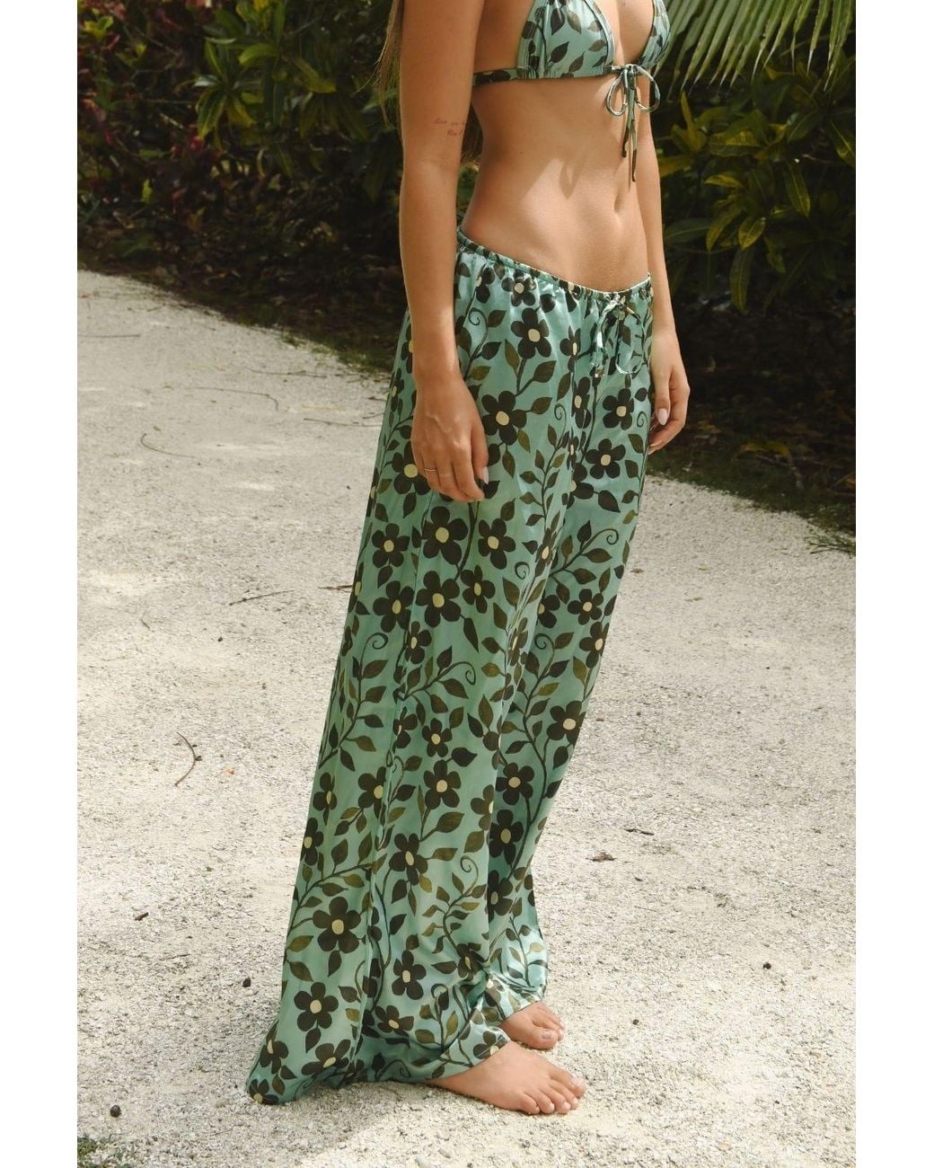Montce Green Aquamarine Drawstring Wide-Leg Pant
