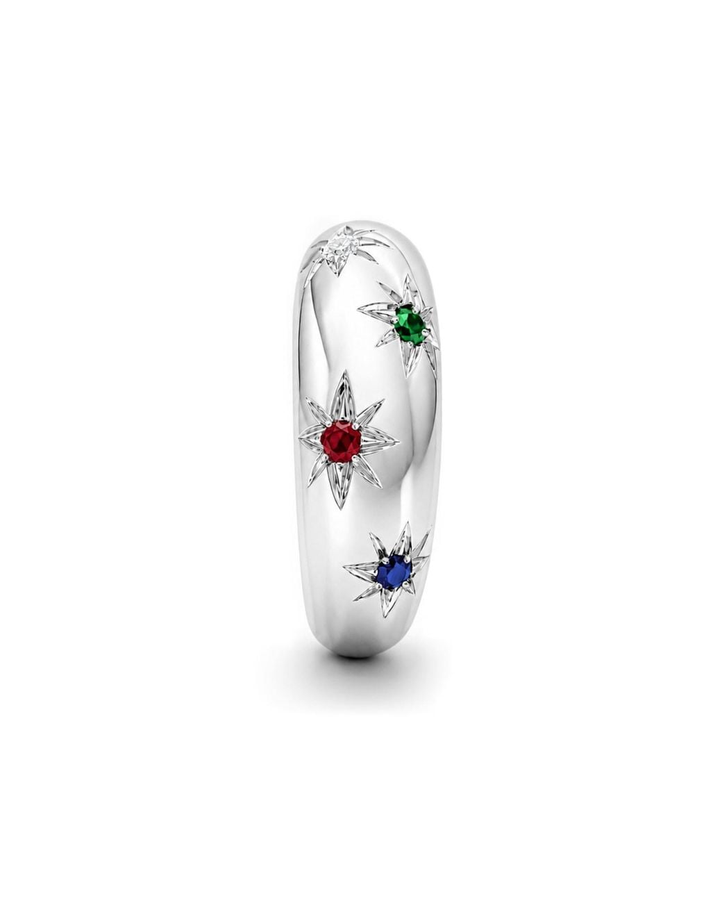 Unaloe Metallic Multicolour Quartz Starburst Wide Band Ring – Sterling