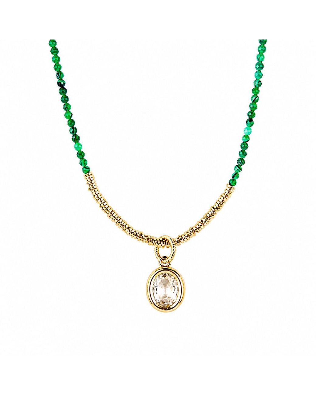 Persia Dona Jewelry Metallic Gemstones X Oval Crystal Necklace