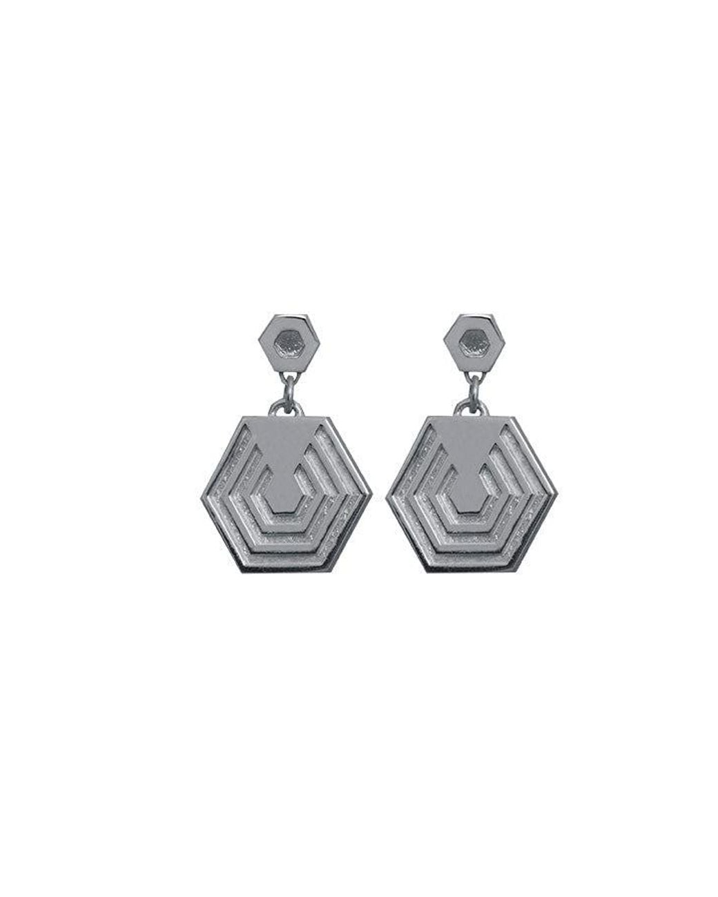 Edge Only Metallic Hexagon Drop Earrings Sterling